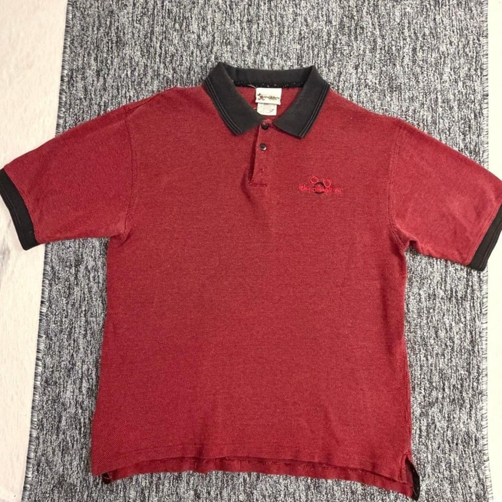 Walt Disney World Polo Shirt Men's Large Red Black Collar Embroidered Logo‎ VTG
